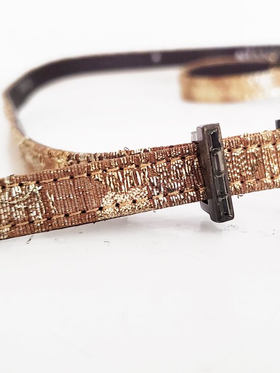 Lanvin Vintage Gold Lame Black Crystal Buckle Skinny Belt Small main image 9